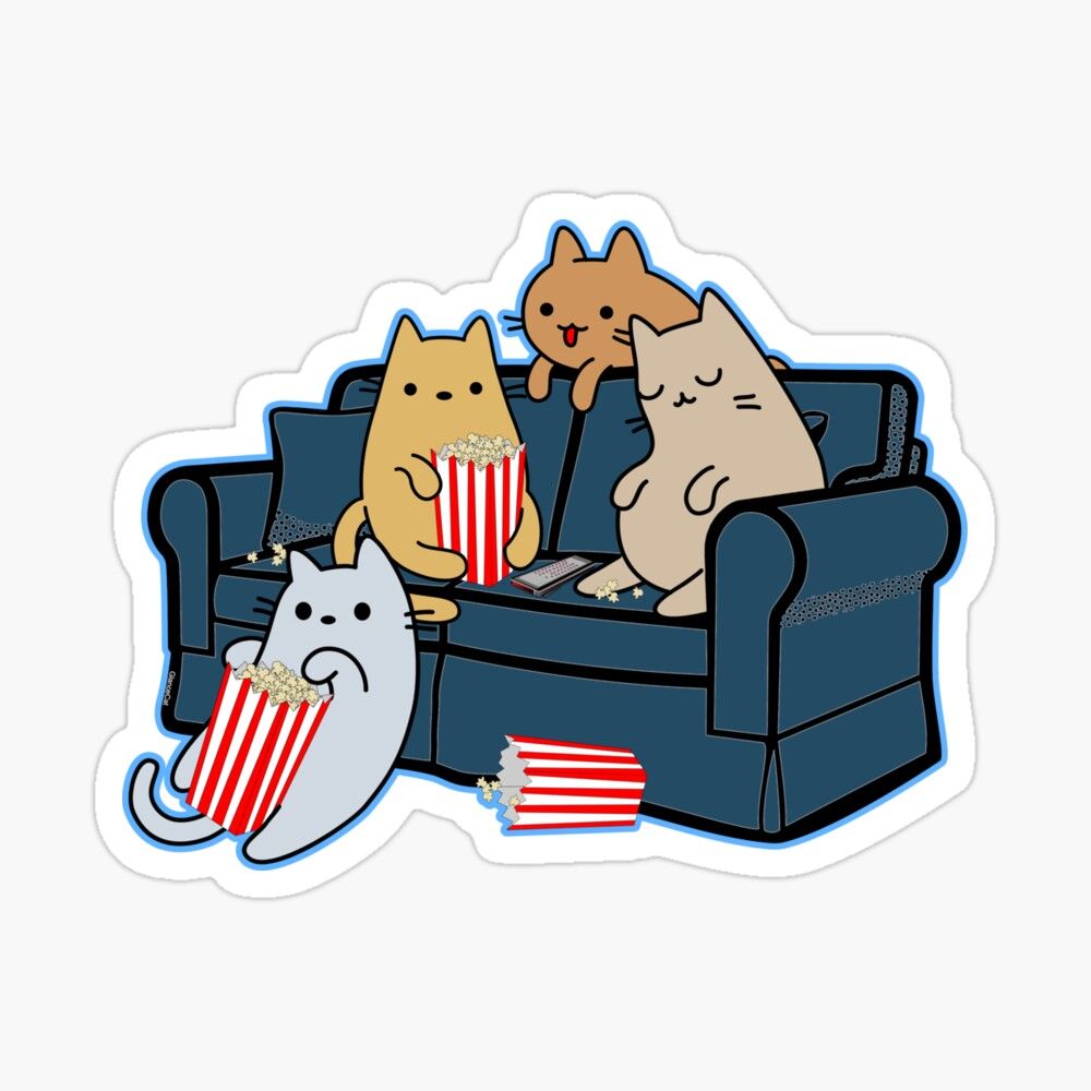 Cats eating popcorn and watching movie night Sticker by GlanceCat.jfif