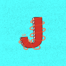 I pick the letter "J" because it is simple and I can draw it easily. The challenging part on this art is searching for the elements and colors that can suit the letter well.